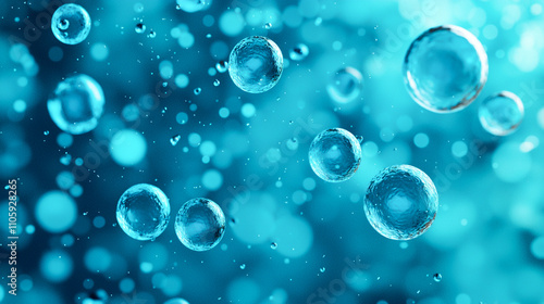 Wallpaper Mural Close-up view of floating water bubbles on a vibrant blue background, conveying a refreshing and dynamic design element. Torontodigital.ca