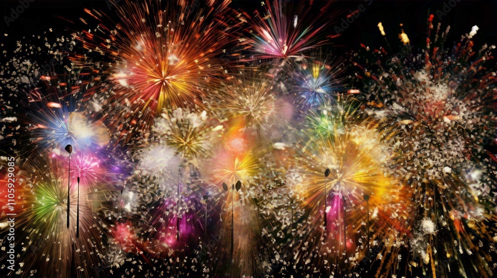 Fototapeta premium Colorful Fireworks Display in the Night Sky for New Year Celebration