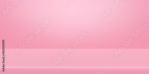 Empty pink studio bg with limbo for product show. 3d vector room podium background with floor and wall. Simple scene with pastel rose surface for goods presentation and sale banner.