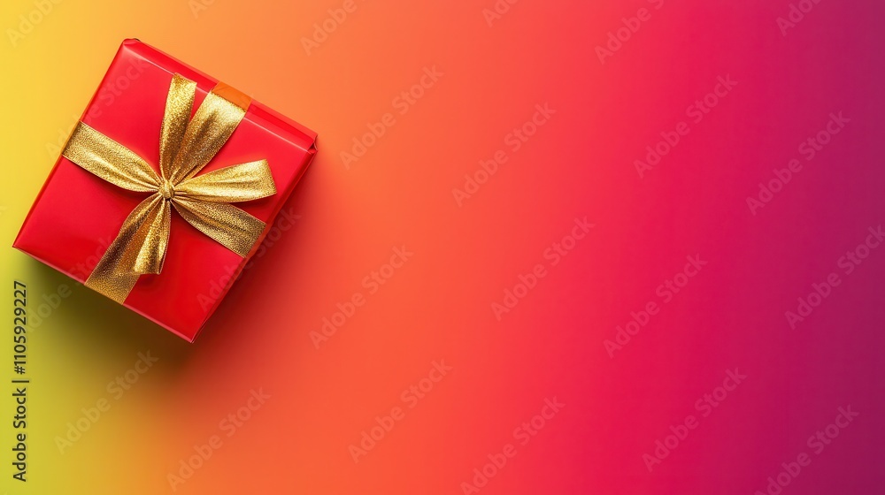 Festive red gift box on a colorful gradient background. Festive red gift box on a colorful gradient background.