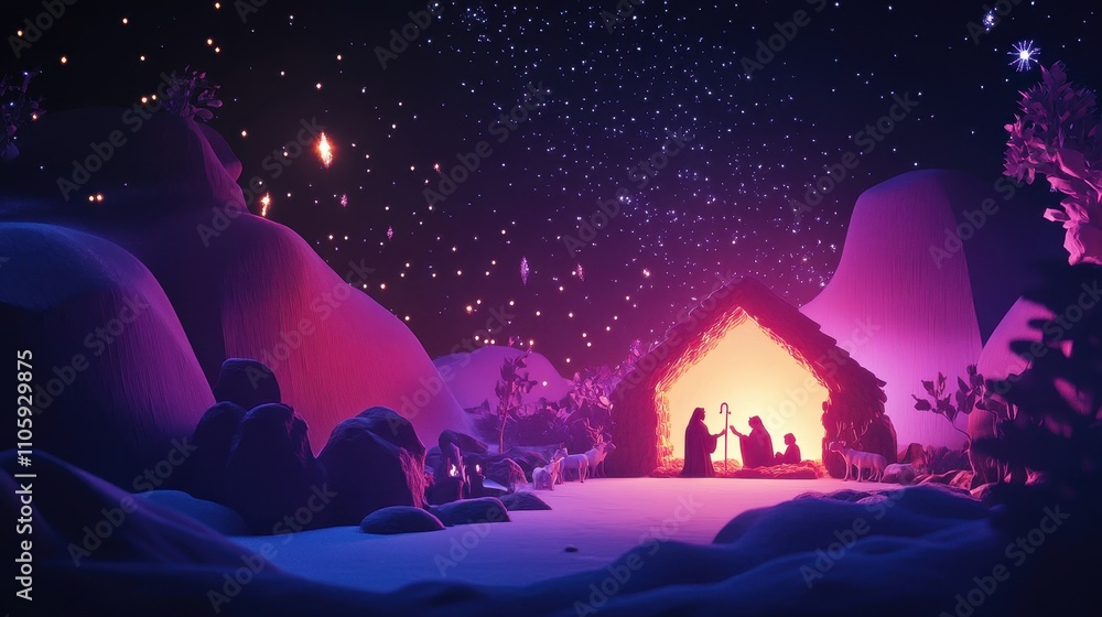 Serene Night Scene with Silhouetted Figures by Firelight Serene Night Scene with Silhouetted Figures by Firelight