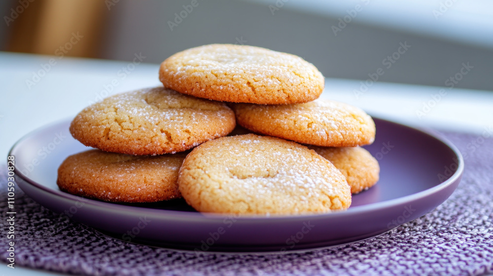 Close-up of cookies with chip on a purple plate Close-up of cookies with chip on a purple plate
