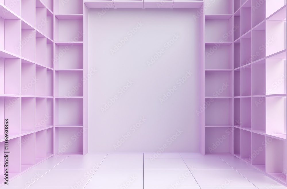 Minimalistic pink room with empty shelves. Minimalistic pink room with empty shelves.