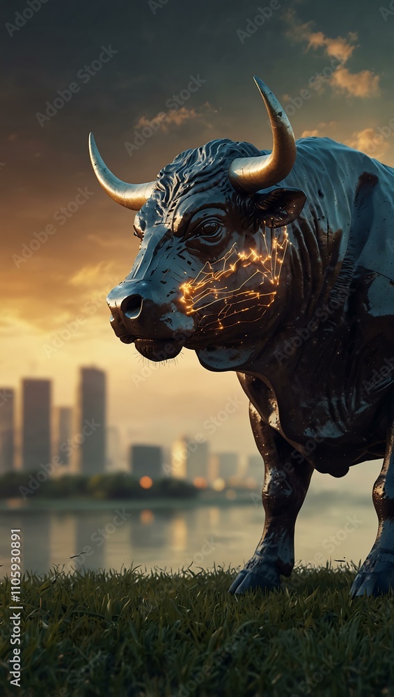 Digital bull symbolizing cryptocurrency growth. Digital bull symbolizing cryptocurrency growth.