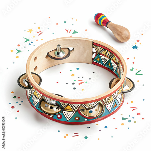 A handheld tambourine with jingling cymbals