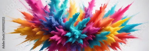 Abstract art of colorful powder explosion on white background, design, colorful photo