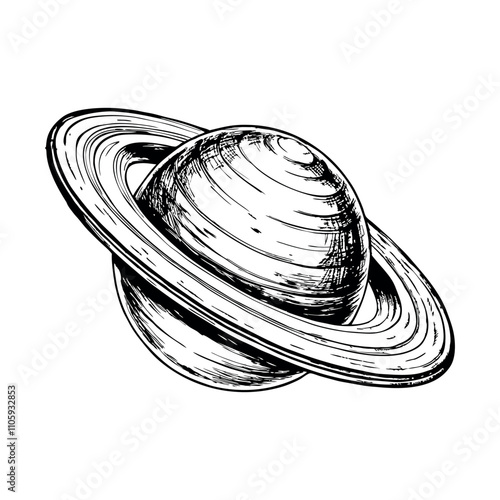 Saturn as a circle with simple rings drawn around it, on a white background