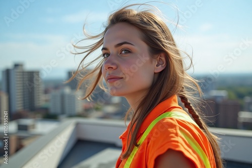 construction industry manager standing on a rooftop photo