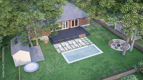 Deck, garden, pool, landscape design