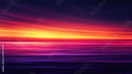 A dramatic sunset gradient background transitioning from fiery orange to deep purple. Gentle light streaks add motion, creating a bold yet soothing aesthetic. The vibrant tones exude warmth 