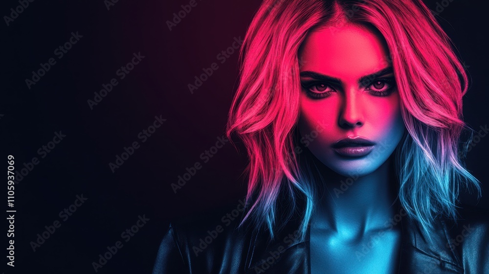 Neon Glow Fashion Portrait of Stylish Woman Neon Glow Fashion Portrait of Stylish Woman