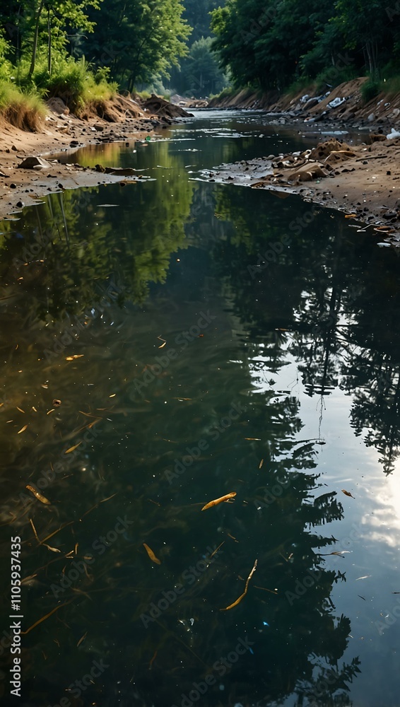 Dirty polluted water with garbage (environment issue). Dirty polluted water with garbage (environment issue).