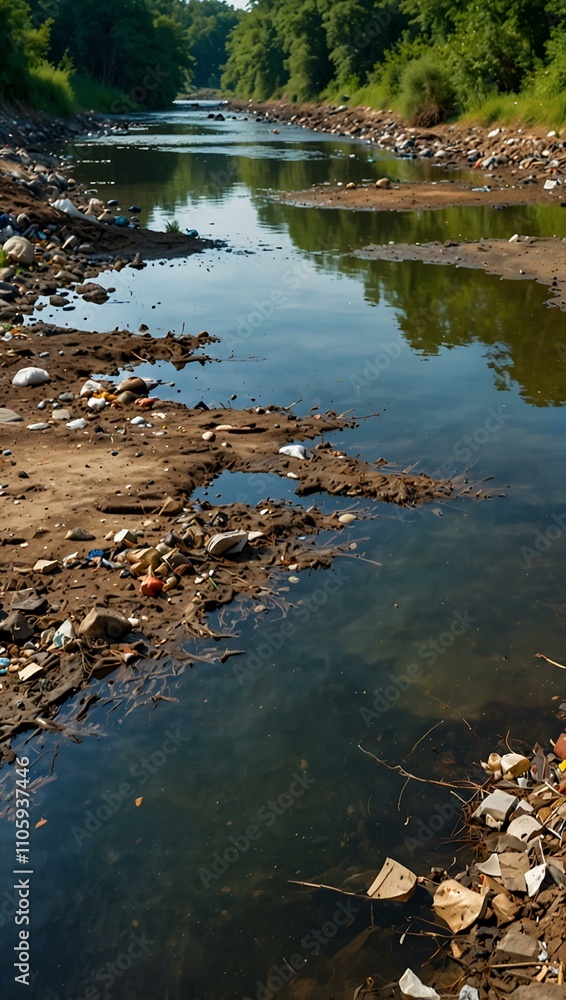 Obraz premium Dirty polluted water with garbage (environment issue).