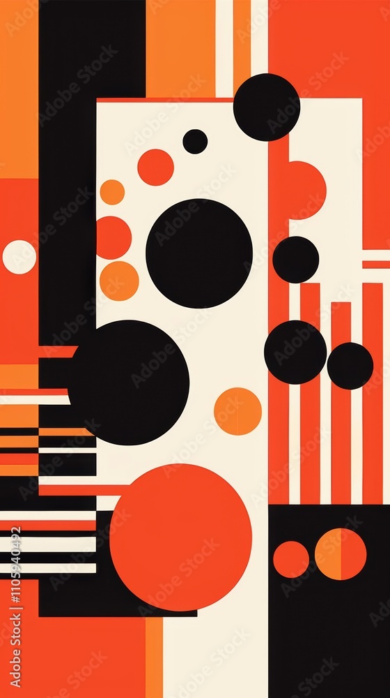 Fototapeta premium Vibrant abstract design featuring bold geometric shapes in orange, black, and cream tones.