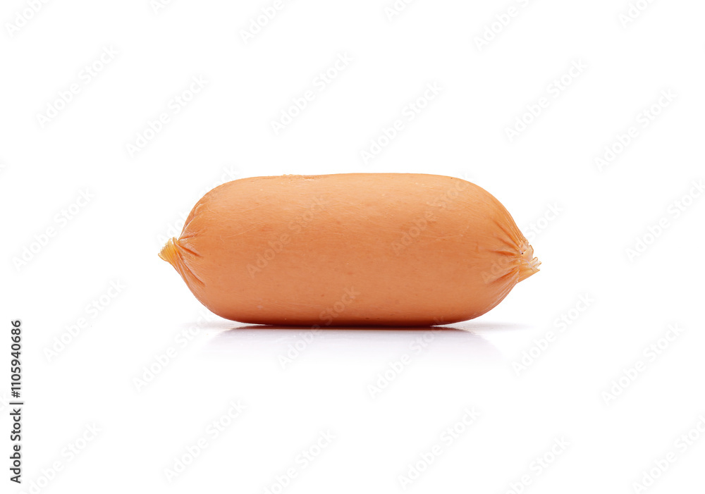 Small appetizing sausage on a white background.