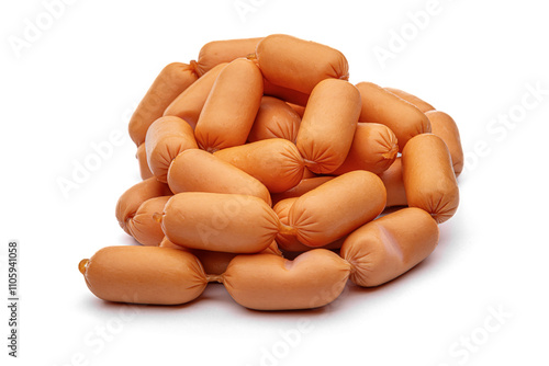 Obraz na płótnie Small appetizing sausages on a white background. w salonie