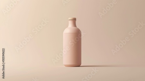 Minimalist beige bottle on neutral background for product design and branding