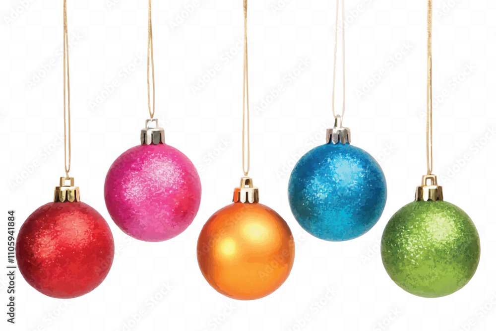 abstract 3d christmas ornament balls on ribbon with bow isolated on a white background abstract 3d christmas ornament balls on ribbon with bow isolated on a white background