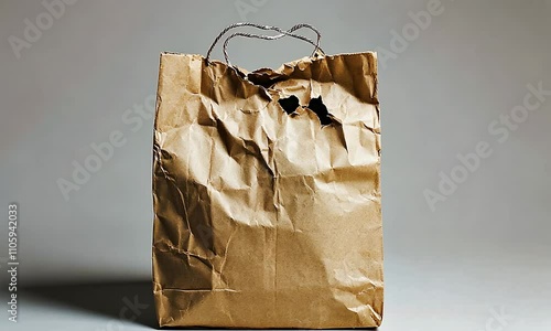 A crumpled brown paper bag with handles, suggesting use for shopping or carrying items.