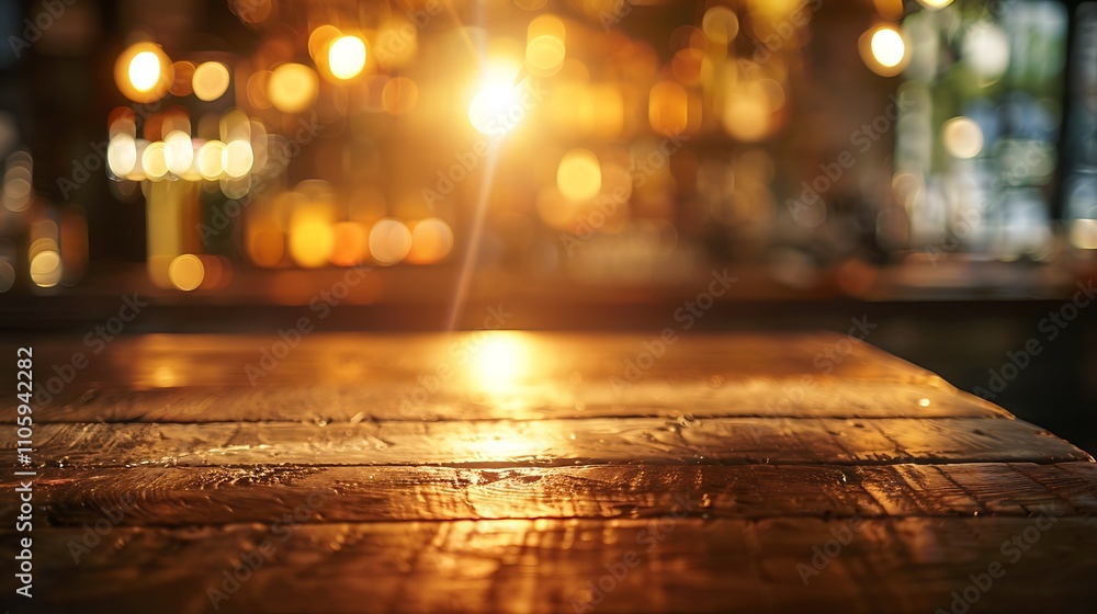 Empty wooden table with christmas theme in background, Warm Glow: A Cozy Evening at a Wooden Table Empty wooden table with christmas theme in background, Warm Glow: A Cozy Evening at a Wooden Table
