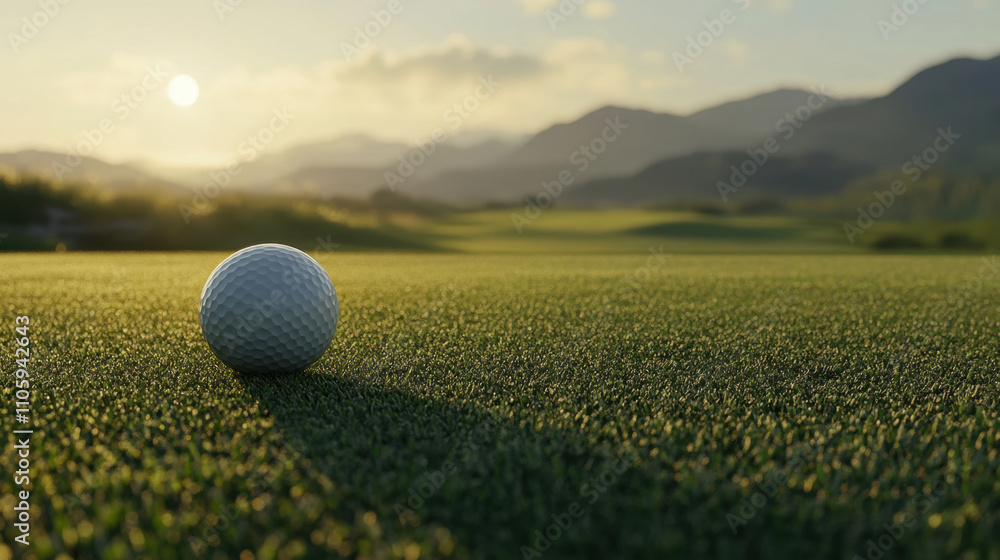 The golf ball is on a green lawn in a beautiful golf course with morning sunshine. The golf ball is on a green lawn in a beautiful golf course with morning sunshine.