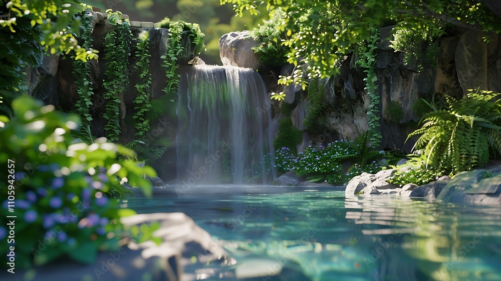 Waterfall Cascading Through Forest Landscape
Waterfall Cascading Through Forest Landscape