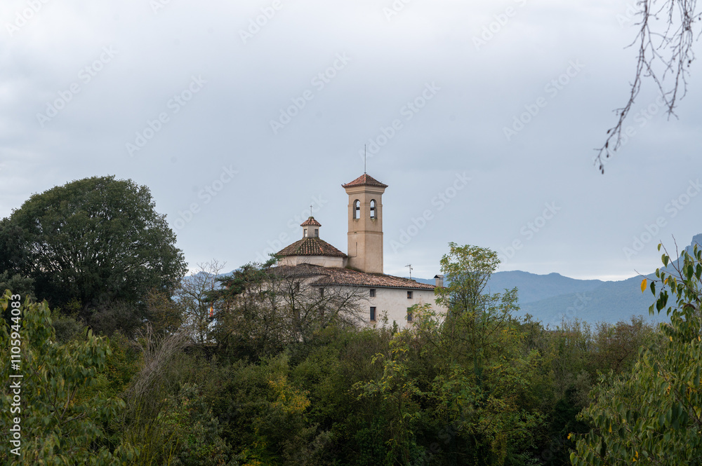 Church of San Francisco on the Montsacopa Volcano in the city of Olot in Catalonia in Spain