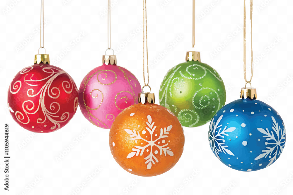 abstract 3d christmas ornament balls on ribbon with bow isolated on a white background abstract 3d christmas ornament balls on ribbon with bow isolated on a white background