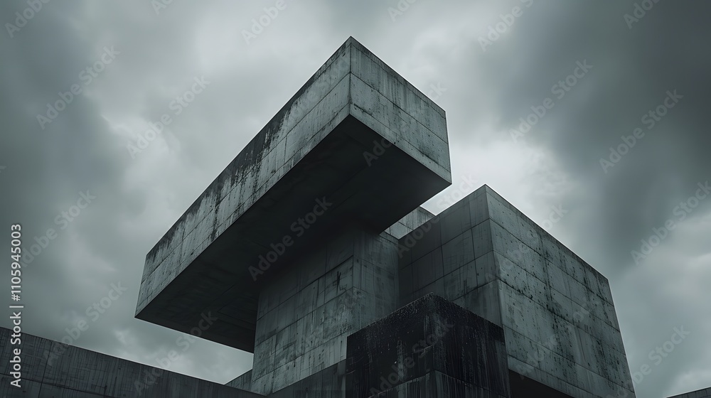 The photo showcases an angular, concrete building set against a dramatic cloudy sky, Photography, National Geographic Style, spectacular backdrops, vivid visuals, an awe-inspiring collection, photorea The photo showcases an angular, concrete building set against a dramatic cloudy sky, Photography, National Geographic Style, spectacular backdrops, vivid visuals, an awe-inspiring collection, photorea