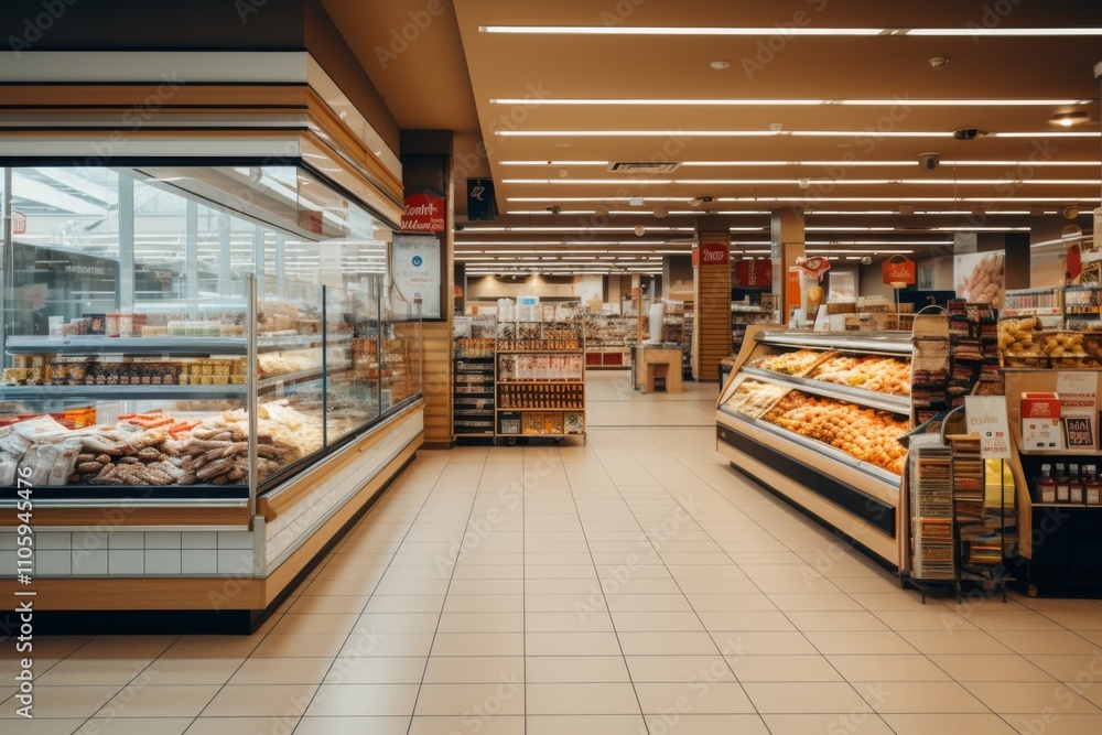 Supermarket grocery store empty interior Supermarket grocery store empty interior