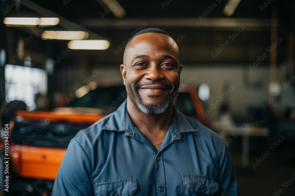 Smiling portrait of a middle aged car mechanic Smiling portrait of a middle aged car mechanic