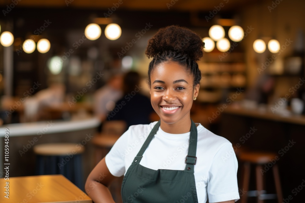 Smiling portrait of a young female waitress in cafe Smiling portrait of a young female waitress in cafe