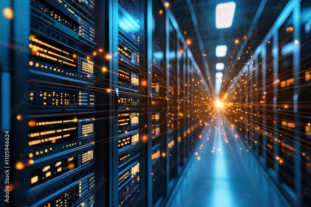 Futuristic Data Center with Light Effects and Server Technology Futuristic Data Center with Light Effects and Server Technology