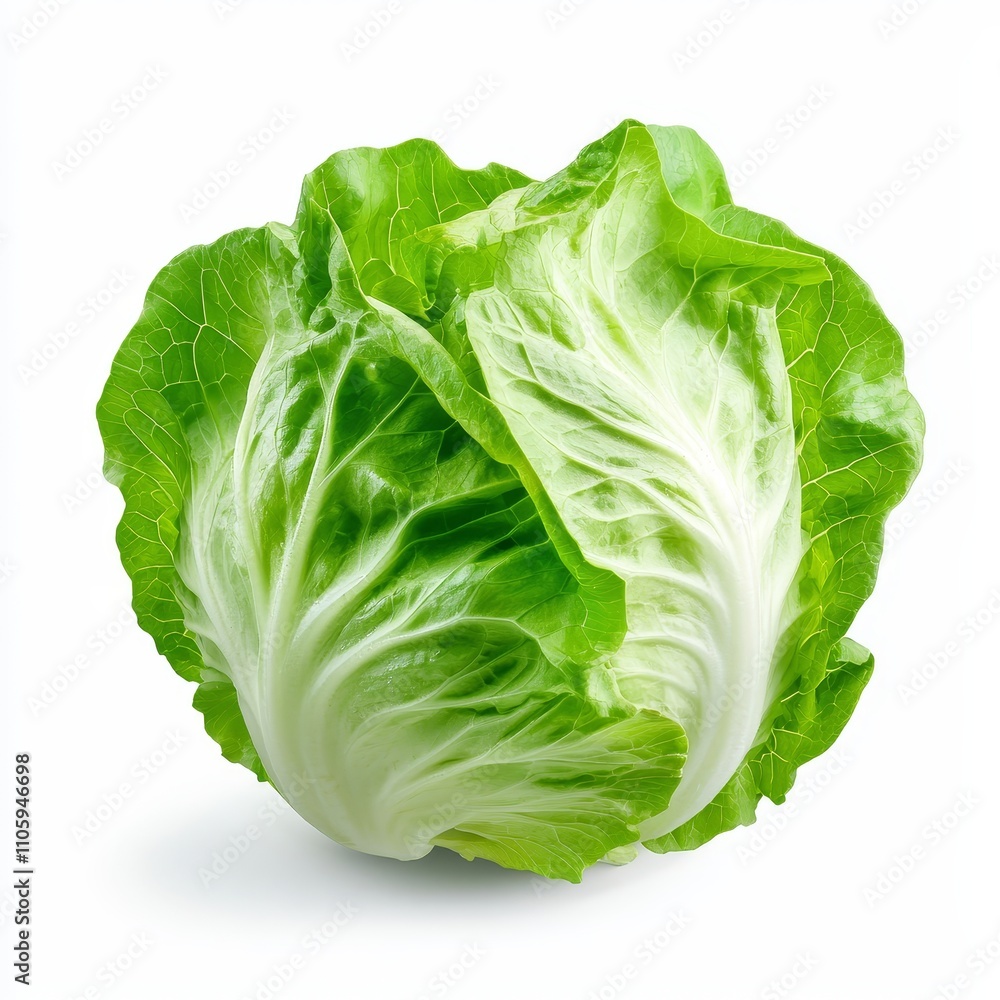 Crisp and Fresh Whole Iceberg Lettuce with Layered Curly Green Leaves Crisp and Fresh Whole Iceberg Lettuce with Layered Curly Green Leaves
