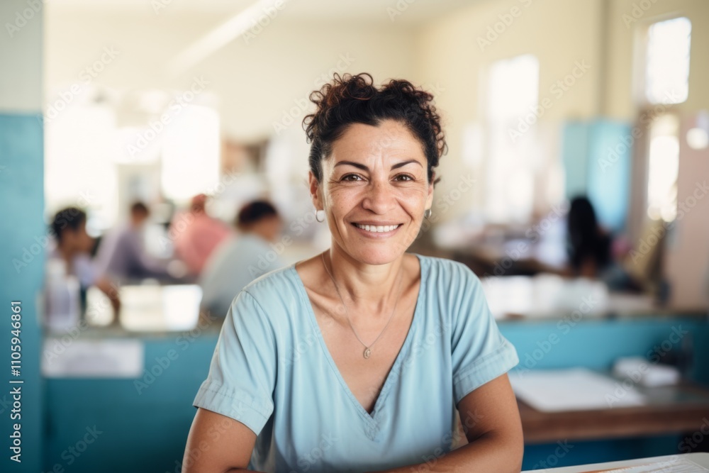 Obraz premium Portrait of a female volunteer working in sunny community center