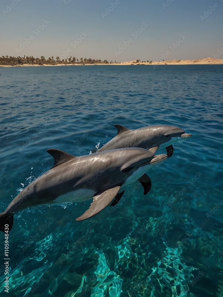 Fototapeta premium Dolphins swimming in Egypt.