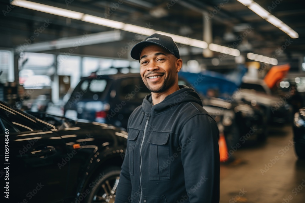 Smiling portrait of a middle aged car mechanic Smiling portrait of a middle aged car mechanic