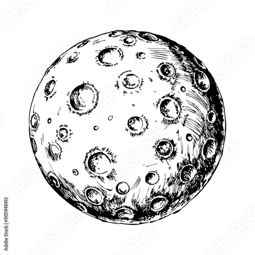 Moon as a medium-sized circle with a few craters and soft shading, on a white background