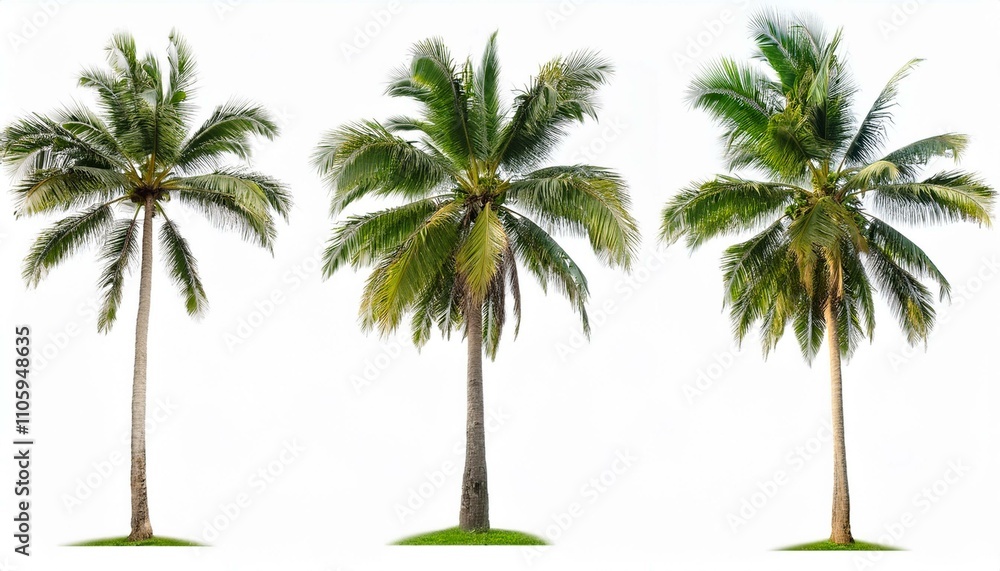 Obraz premium Palm trees, set coconut palm on isolated white background