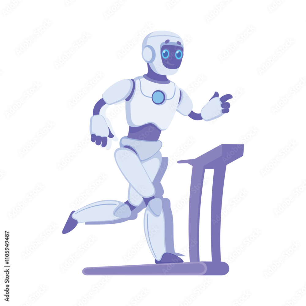 Robot Run Treadmill as Smart Android Assistant Machine Vector Illustration Robot Run Treadmill as Smart Android Assistant Machine Vector Illustration