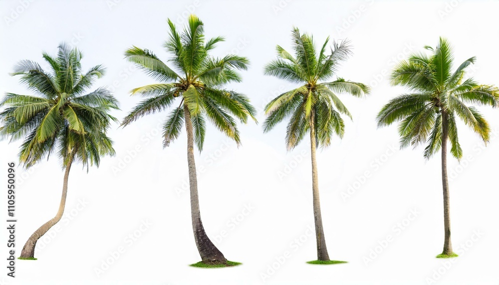 Obraz premium Palm trees, set coconut palm on isolated white background