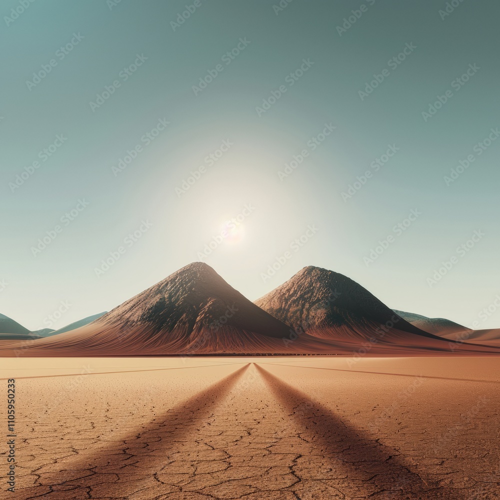 Desolate land with mountains and sunlit sky. Desolate land with mountains and sunlit sky.
