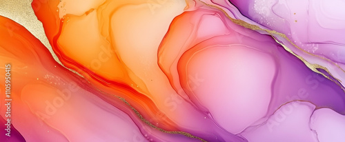 Alcohol ink marble painting, fluid acrylic art, deep orange, purple colors aesthetics