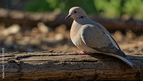 Dove perched on a log.