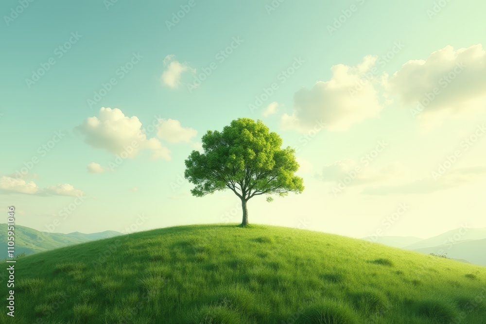 Solitary Tree on a Green Hilltop Solitary Tree on a Green Hilltop