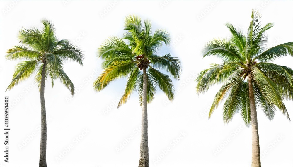Obraz premium Palm trees, set coconut palm on isolated white background