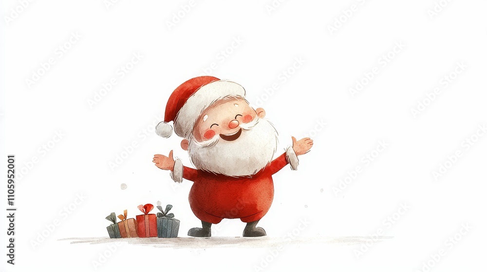 Obraz premium Cheerful Santa Claus Carrying Sack of Holiday Gifts and Toys