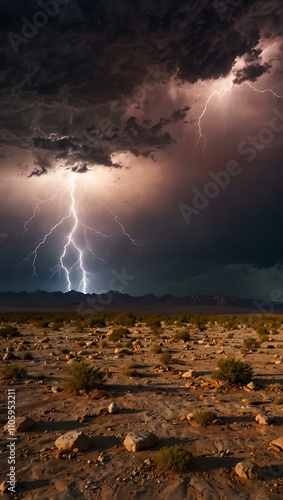 Wallpaper Mural Dramatic lightning storm in the desert at sunset. Torontodigital.ca