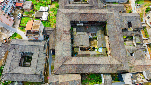 Zhongchuan Ancient Village of Yongding Tulou in Longyan City, Fujian Province in early summer photo