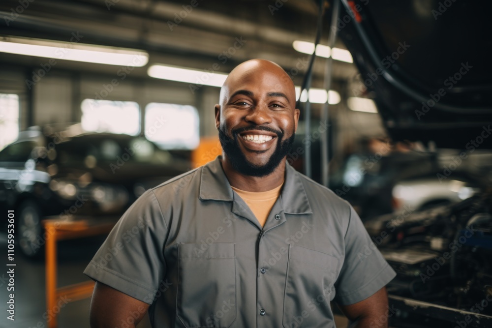Smiling portrait of a middle aged car mechanic Smiling portrait of a middle aged car mechanic